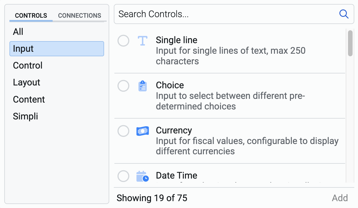 Image showing controls in the Input category